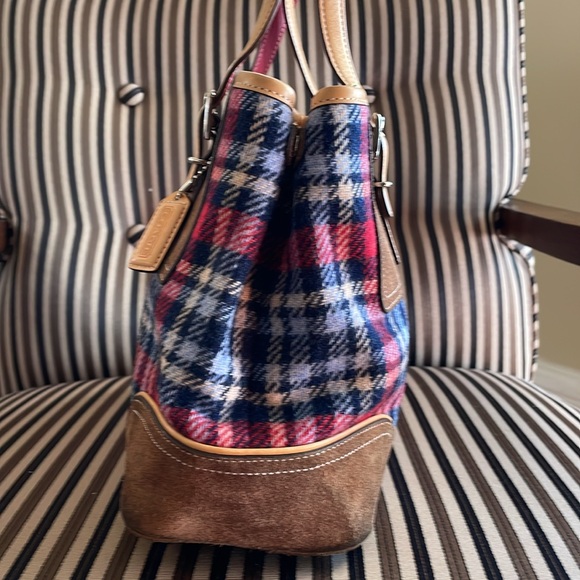 Vintage Coach Hamptons Tartan Wool Plaid & Suede carryall 9521 W/ COIN PURSE - Picture 4 of 15